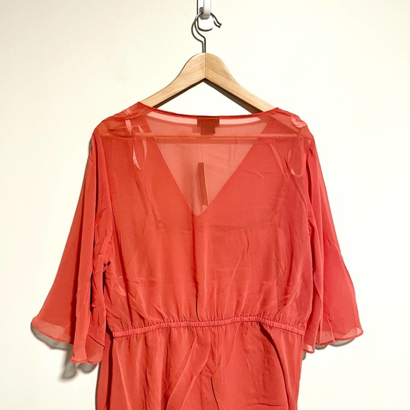 City Chic Drawn Up Ruched Red Chiffon Dress BRAND NEW Semi Sheer Size 16 - Picture 3 of 6